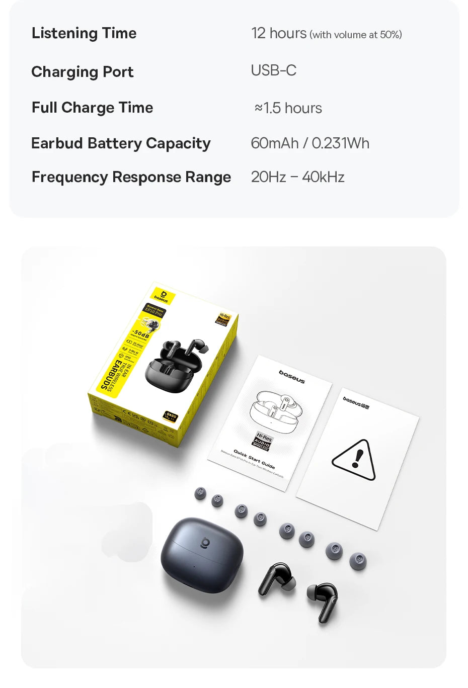 Baseus EP10 Pro ANC Wireless Earbuds – 50dB Noise Cancelling, LDAC Hi-Res, 6 Mic, IP55
