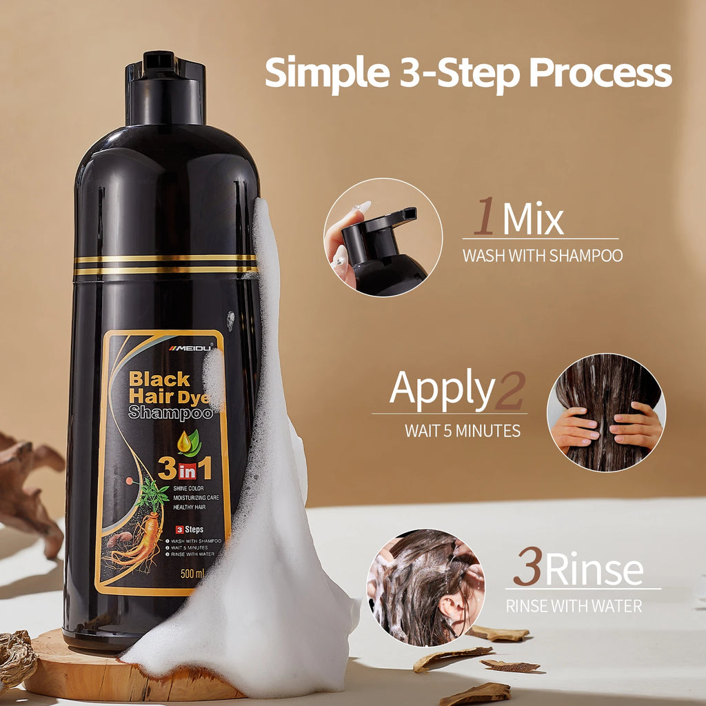 Meidu 3in1 Hair Dye Shampoo Easy to Use Moisturizing & Healthy Hair Care Creating Natural Hair Color,Quick Dyeing for Men Women
