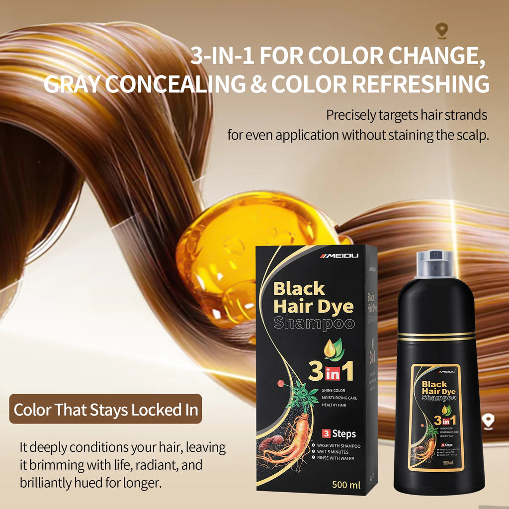 Meidu 3in1 Hair Dye Shampoo Easy to Use Moisturizing & Healthy Hair Care Creating Natural Hair Color,Quick Dyeing for Men Women