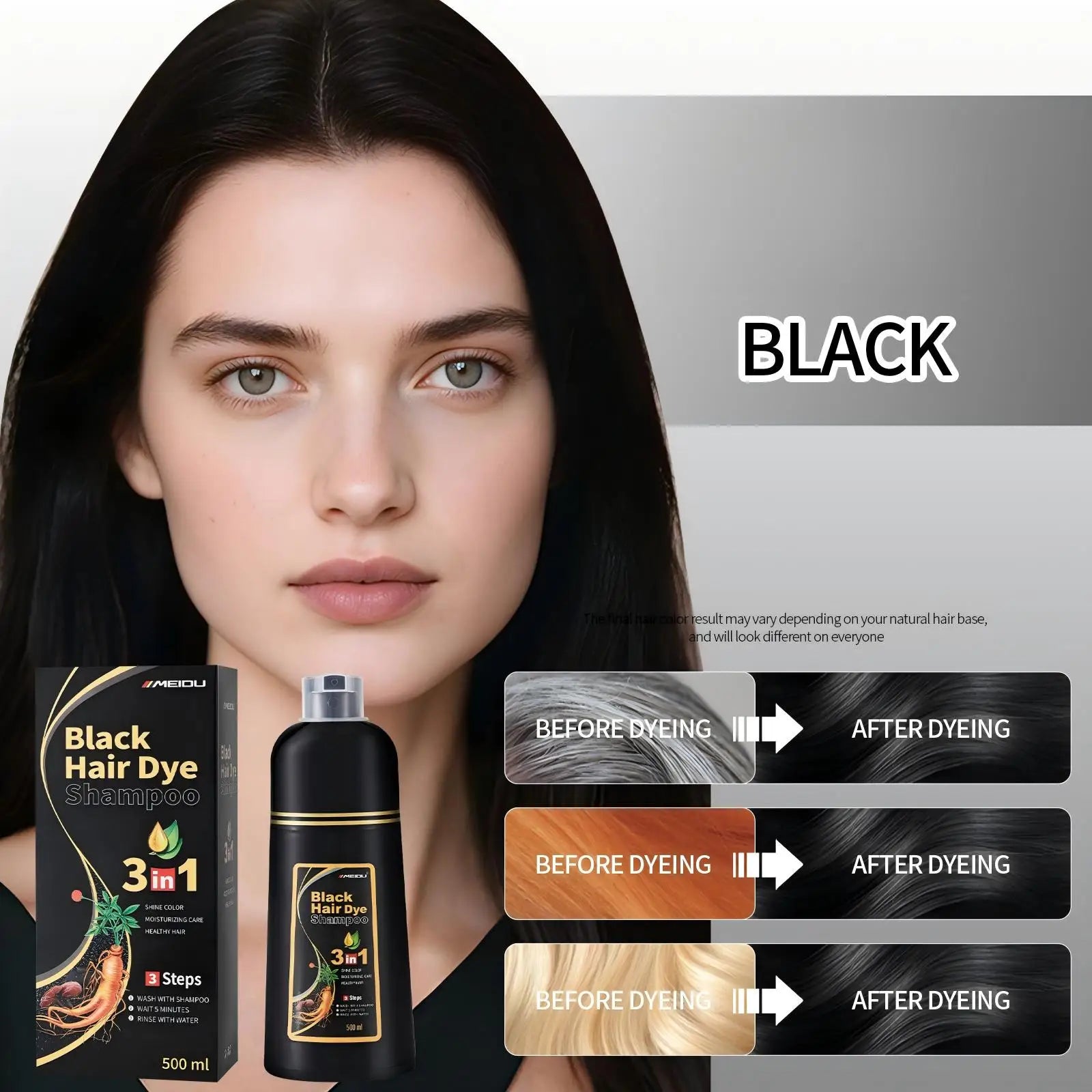Meidu 3in1 Hair Dye Shampoo Easy to Use Moisturizing & Healthy Hair Care Creating Natural Hair Color,Quick Dyeing for Men Women