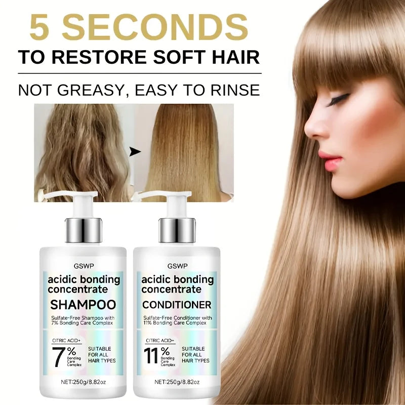 GSWP Acidic Strengthening Repair Shampoo and Conditioner Set: Deeply moisturizes for dry, damaged, and burnt hair.250g+250g