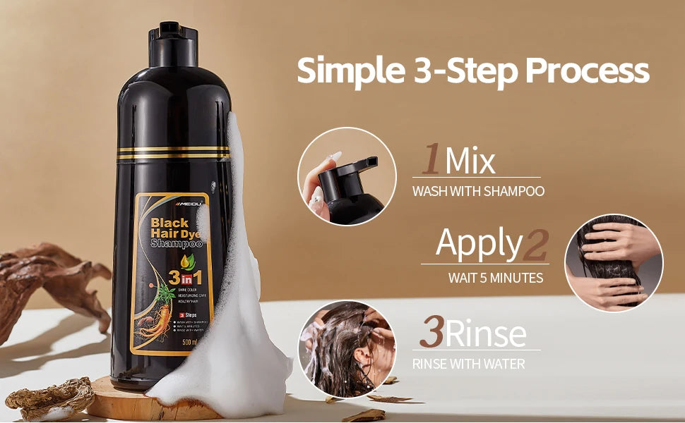 Meidu 3in1 Hair Dye Shampoo Easy to Use Moisturizing & Healthy Hair Care Creating Natural Hair Color,Quick Dyeing for Men Women