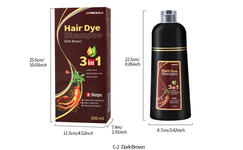 Meidu 3in1 Hair Dye Shampoo Easy to Use Moisturizing & Healthy Hair Care Creating Natural Hair Color,Quick Dyeing for Men Women