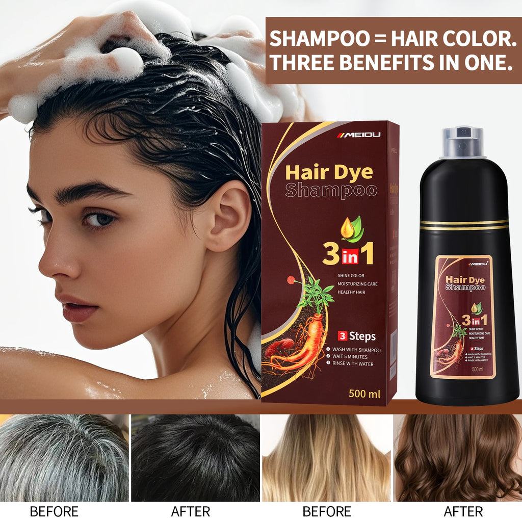 Meidu 3in1 Hair Dye Shampoo Easy to Use Moisturizing & Healthy Hair Care Creating Natural Hair Color,Quick Dyeing for Men Women