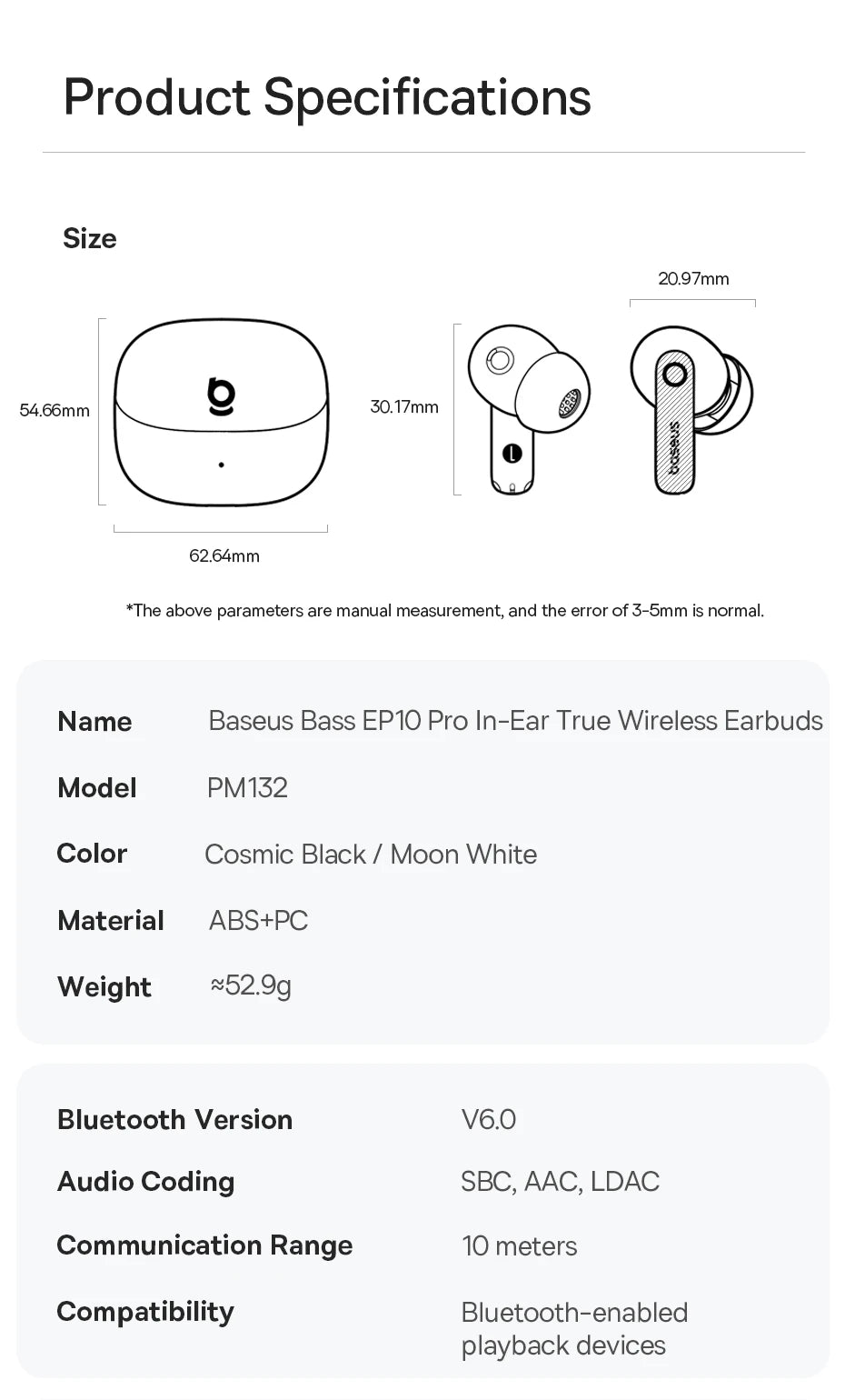 Baseus EP10 Pro ANC Wireless Earbuds – 50dB Noise Cancelling, LDAC Hi-Res, 6 Mic, IP55