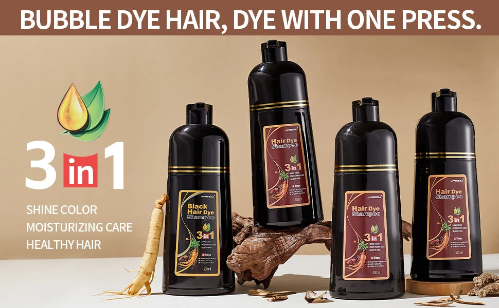 Meidu 3in1 Hair Dye Shampoo Easy to Use Moisturizing & Healthy Hair Care Creating Natural Hair Color,Quick Dyeing for Men Women