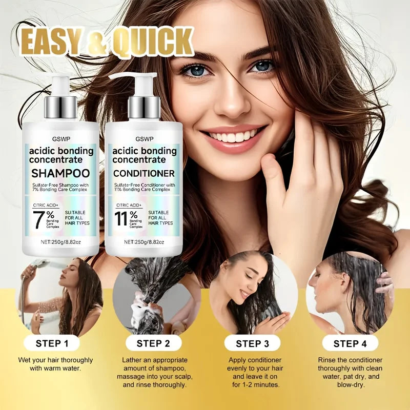 GSWP Acidic Strengthening Repair Shampoo and Conditioner Set: Deeply moisturizes for dry, damaged, and burnt hair.250g+250g
