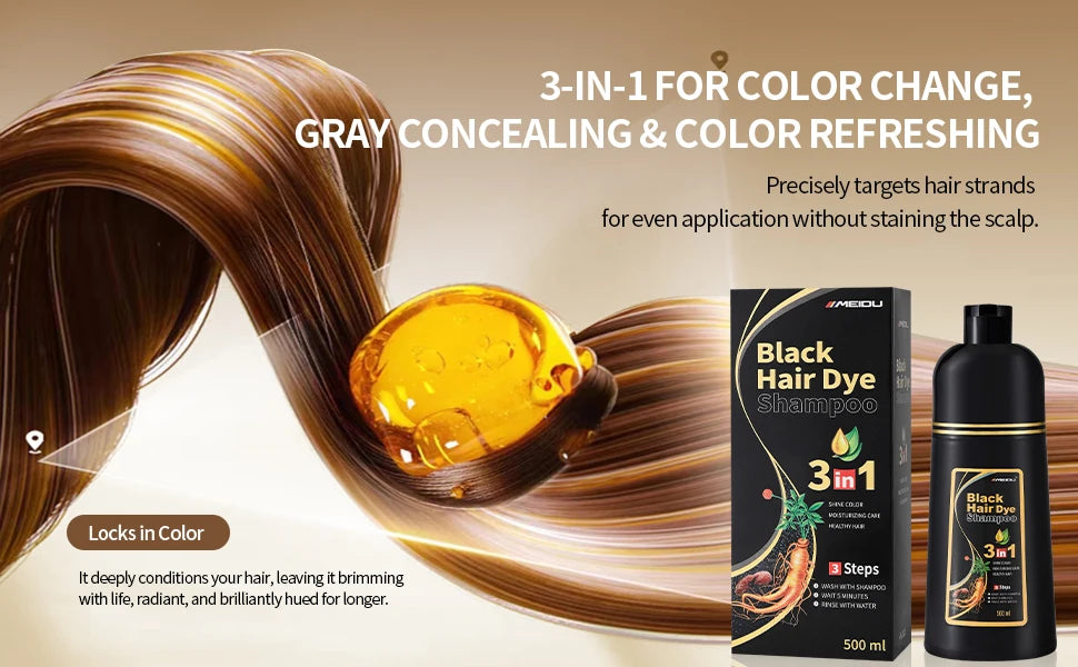 Meidu 3in1 Hair Dye Shampoo Easy to Use Moisturizing & Healthy Hair Care Creating Natural Hair Color,Quick Dyeing for Men Women